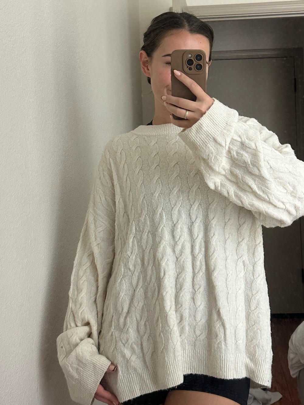 H&M Cream Cable-Knit Crewneck Sweater